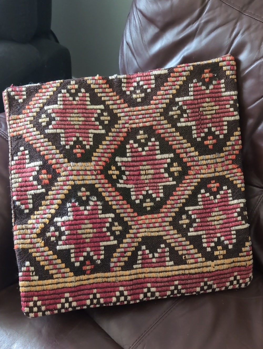 Turkish Kilim Aztec Handwoven Geometric Cushion Cover Pillow 19"X19" Brown